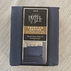 Hotel Style 600 Thread Count King Egyptian Cotton Pillowcase Set - Dark Blue